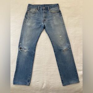 Levi’s 501 Men 34x34 Button Fly Distressed Straight Leg Denim Jeans